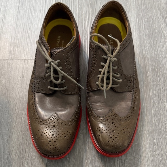 Cole Haan Men's Dark Brown and Red Wingtip Derbys - Picture 1 of 8